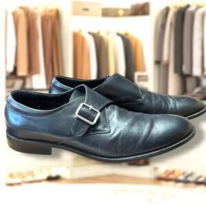 Men's Size 10  JOSEPH ABBOUD Black Leather Single Monk Strap Slip On Loafer EUC